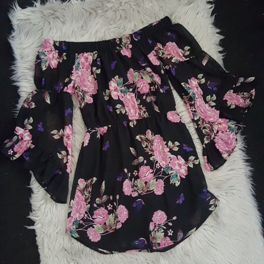 Strapless Black floral dress